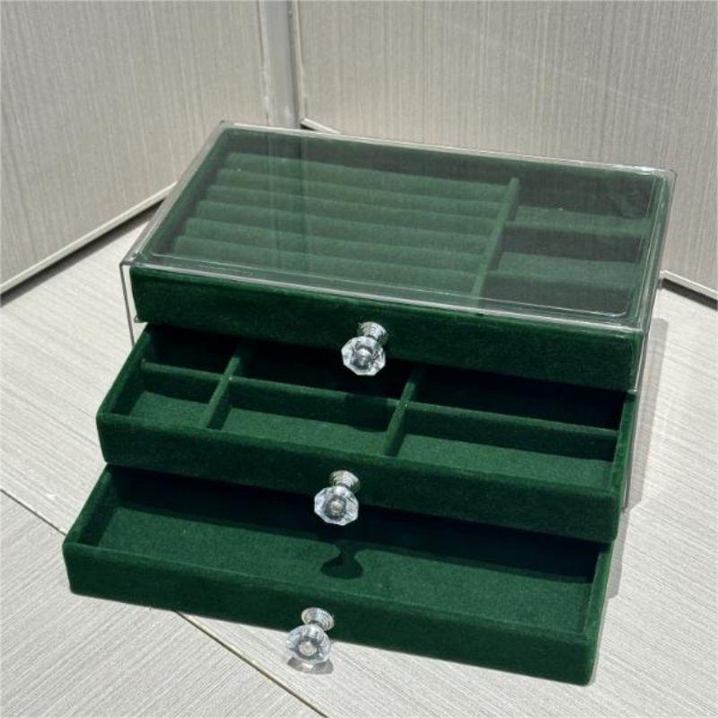 3-Tier Dust-Proof Acrylic Jewelry Organizer Box, Elegant Modern Rectangular Tabletop Display Case Jewelry Boxes and Packaging