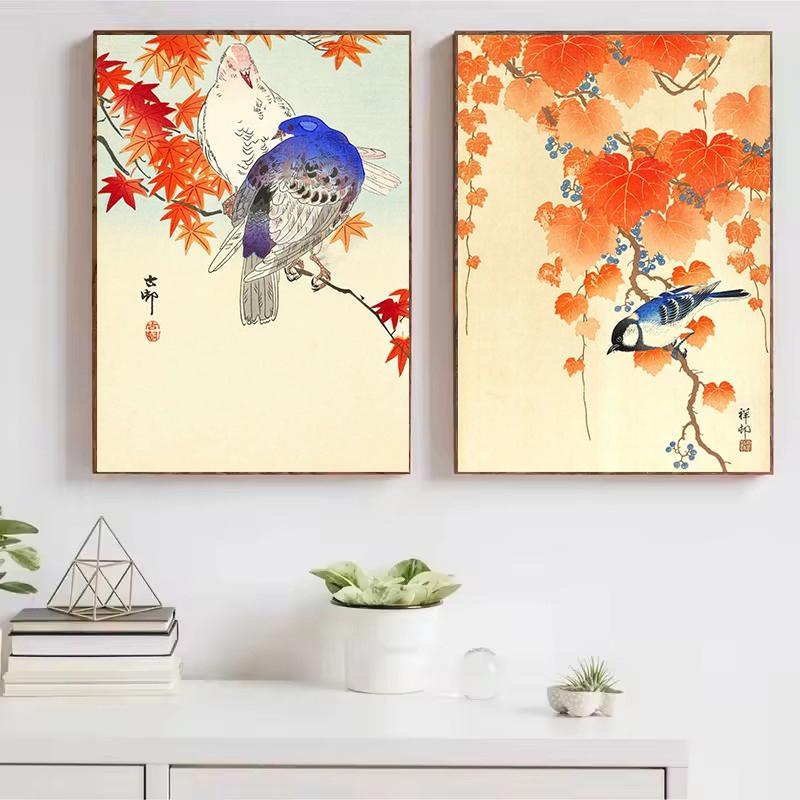 Japanese Ohara Koson Ukiyo Wall Art Poster Vintage Goldfish Lotus Owl Crane Canvas Painting for Guest Room Home Bar Cafe Decor