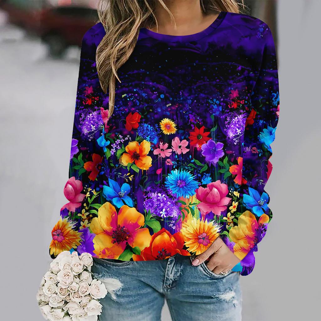 Podzimní a zimní nová móda kulatý výstřih dlouhý rukáv potištěná elegantní ležérní volná mikina