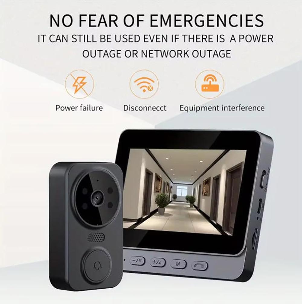4.3-Inch Smart Wireless Video Doorbell with Two-Way Talk and Peephole Camera