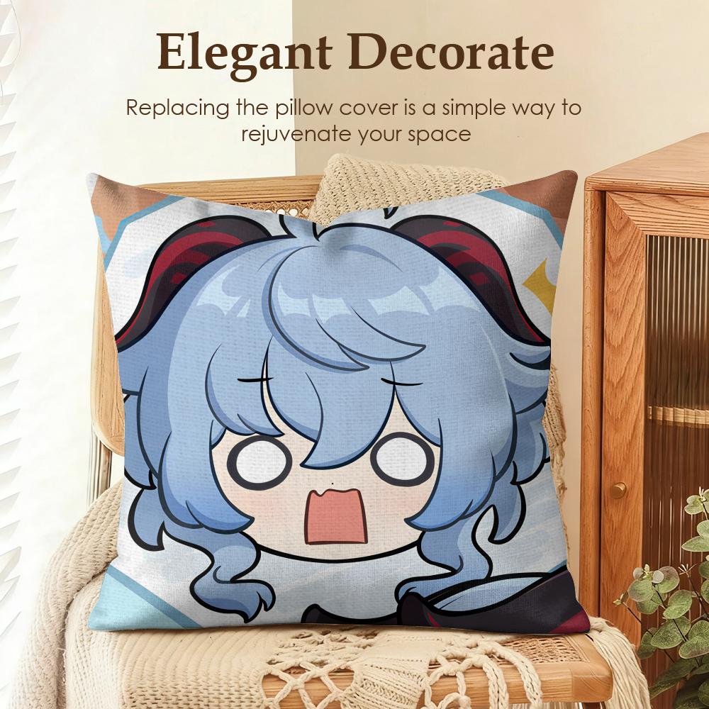 Ganyu Cute Genshin Impact Cushion Cover Natural Linen Organic Fabric DoubleSided Printing Sofa Home Decor Gift Pillow Case