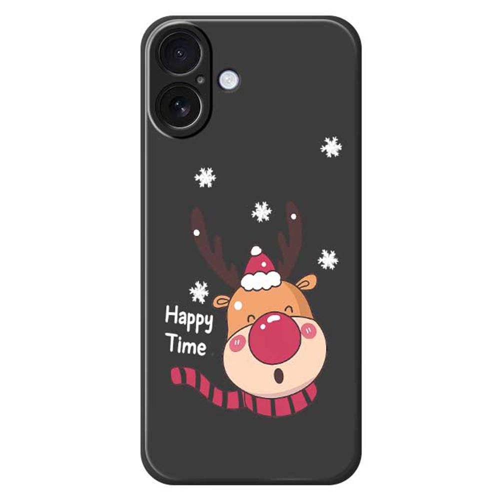 

For iPhone 17 Case Smiling Deer Pattern Printing Straight Edge TPU Phone Back Cover Black