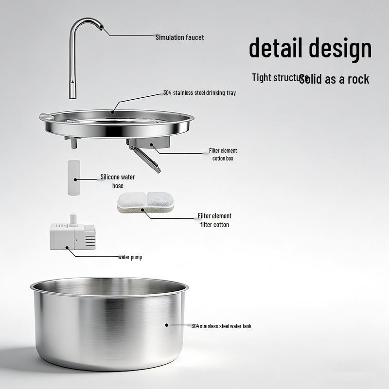 2.2L Stainless Steel Pet Water Fountain with Multi-Stage Filtration & Ultra-Quiet Continuous Flow for Cats
