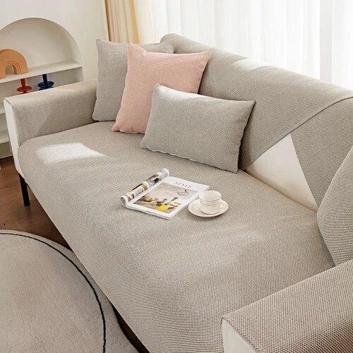 Weave Cotton Soft Linen Sofa Towel Solid Color Couch Cushion Comfortable Non Slip Sofa Towel Versatile Living Room Settee Cloth