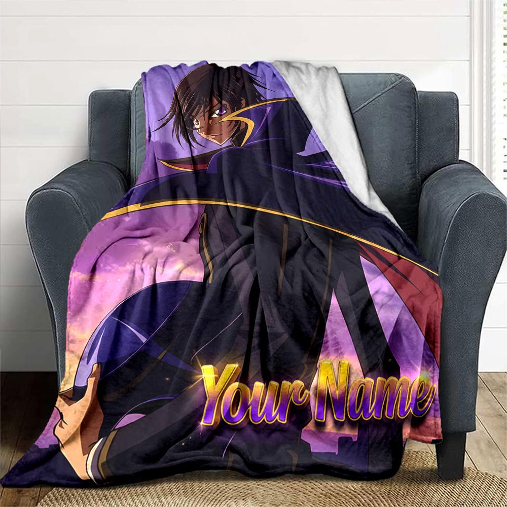 1pc Code Geass Blanket with Custom Name, Gift, for Men and Women, Soft Blanket, Good for Sofa Bed Couch Travel, Lightweight Flannel Blanket