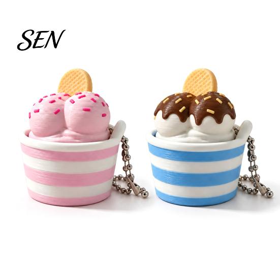 Portable Key Ring Charm 3D Printed Ice Cream Cup Fidget Clicker Keychain, Cute Dessert Stress Toy for Relief Click Toy, Mini Desk Decor Gift