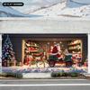 2D flat single piece oversized Christmas garage door banner - Santa Claus and reindeer winter scene decoration