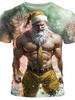 Retro Men's T-shirt 3D Print Funny Muscle Santa Claus T Shirts Men's Fashion Casual Round Neck Short Sleeve New Year Party Tops