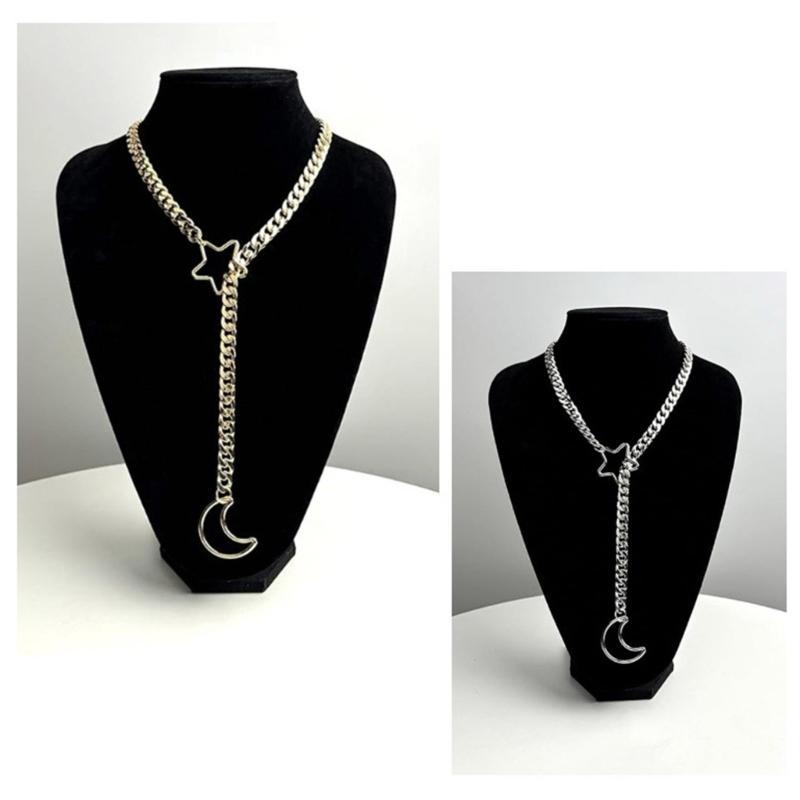 781D Collana Punk Rock da Donna a Catena Sottile con Cuore O-ring Decorazioni Regolabile Design a Y per Uso Quotidiano Casual