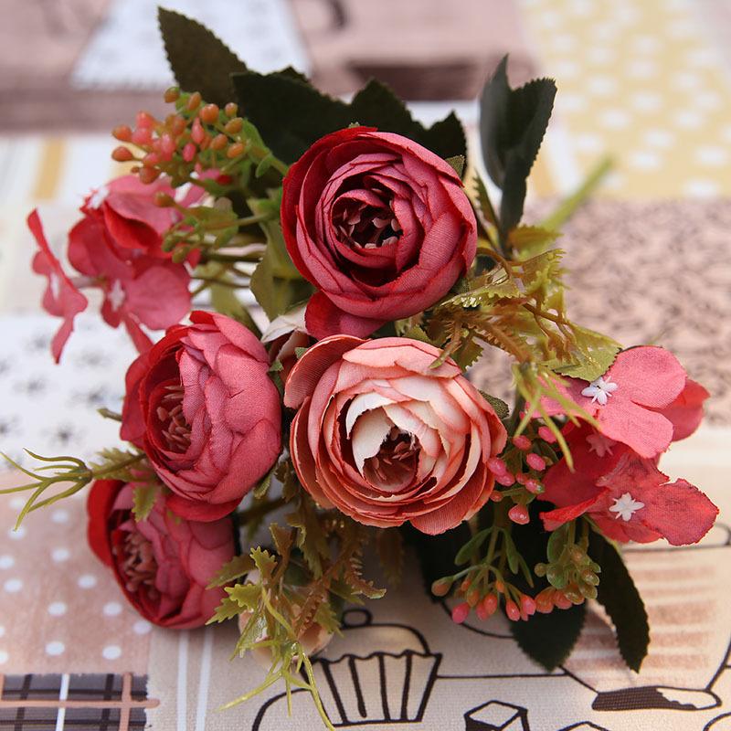 LA100 European Style Handmade Artificial Silk Peony Small Handle High Quality Wedding Decoration Bouquet for Home Back To School