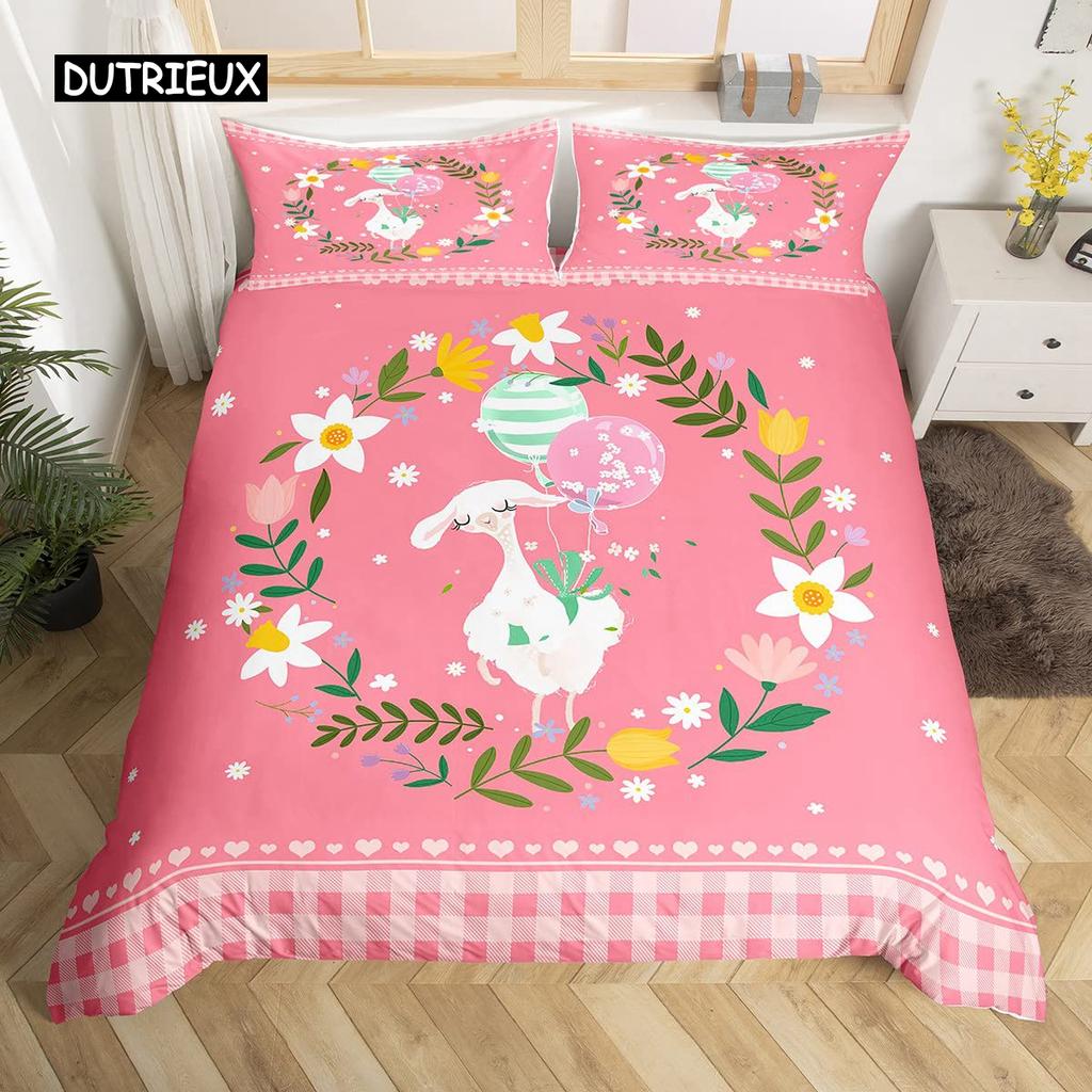 Cartoon Tier Hund Bettbezug King Size Rosa Büffel Bettdeckenbezug Floral Welpe Prinzessin Bettwäscheset Hundeliebhaber Schlafzimmerdeko