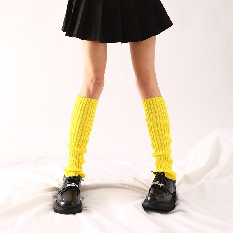 Klassiske ribbestrikkede knelhøye dameleggvarmere høst og vinter flerfarget ensfarget kvinnelige Halloween-feststrømper