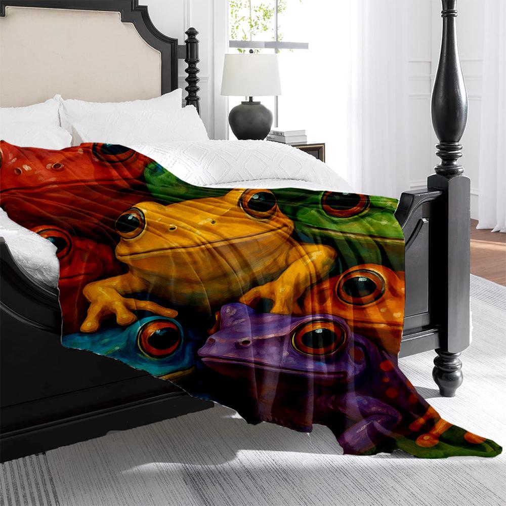 1 Stück Lebendige Froschdruck Flanelldecke - Weich, Warm und Gemütlich für Alle Jahreszeiten | Maschinenwaschbar | Ideal für Zuhause, Büro, Reise