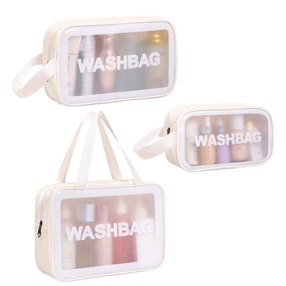 ideastore Set Makeup Cosmetic Clear Hot Spring Sauna Bag 3-Piece (White) Pouch, Pouch, Pouch, Bag,