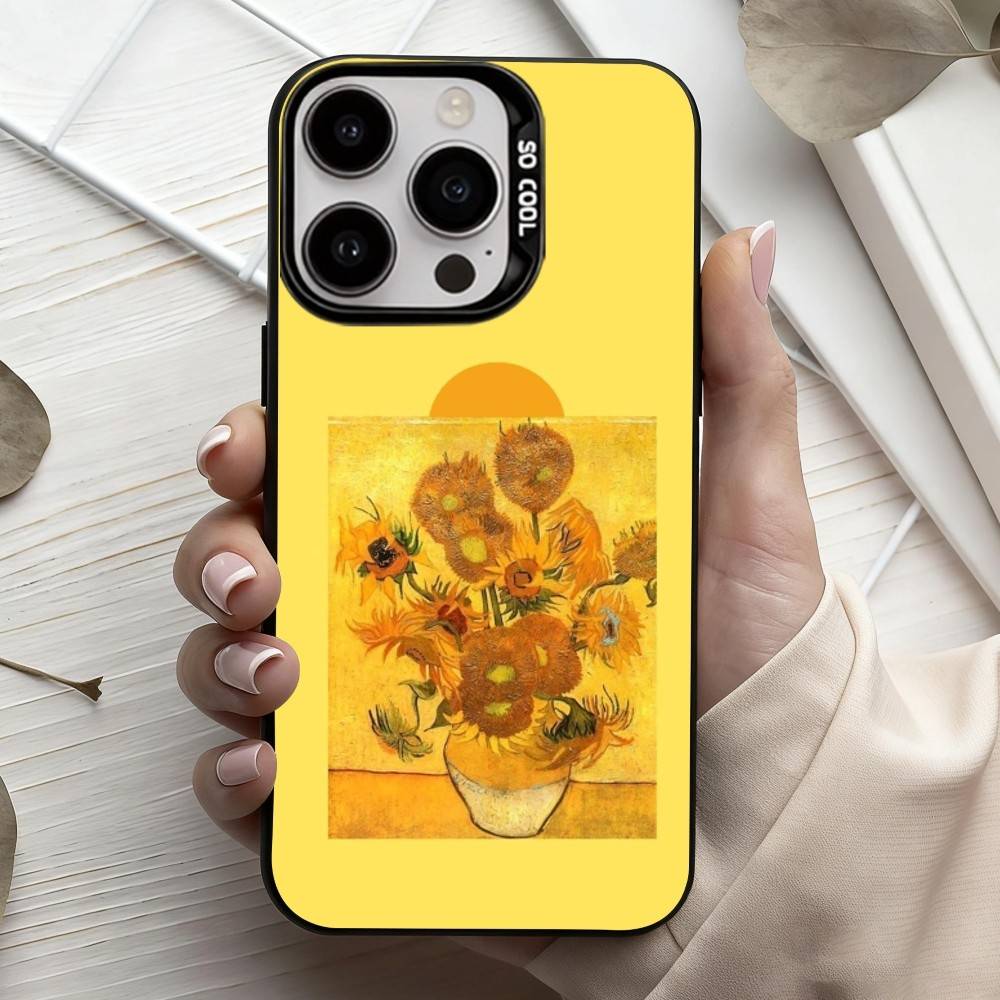V-Van G-Gogh S-Sternenblumen Handyhülle Für iPhone17,16,15,14,13,12,11 Plus,Pro Max Schwarz Süßigkeiten Silber Beschichtete Hülle