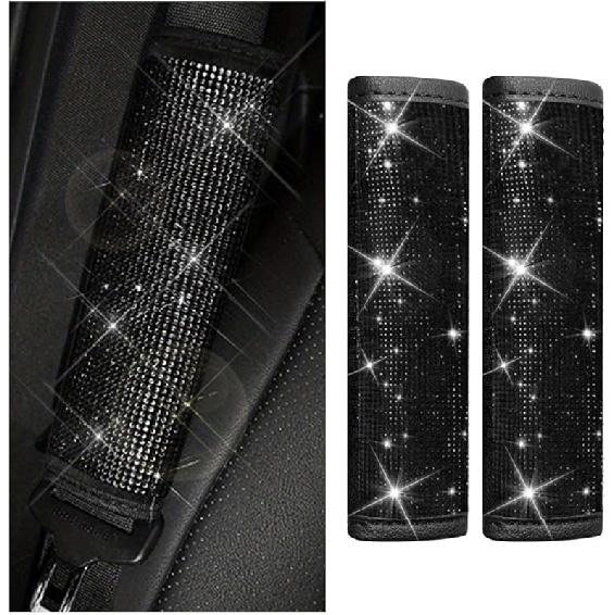 2PCS Bling Car Seat Belt Shoulder Pads, Bling Rhinestones Seat Belt Covers For Women, Car Seatbelt Strap Pad With Crystal Diamond, Car Interior