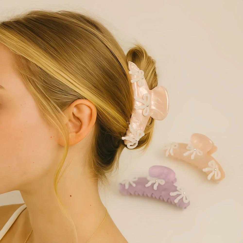 Rhinestone Bowknot Hair Clip Ballet Acetic Acid Shark Clip Cute Zircon Hairpin  Travel