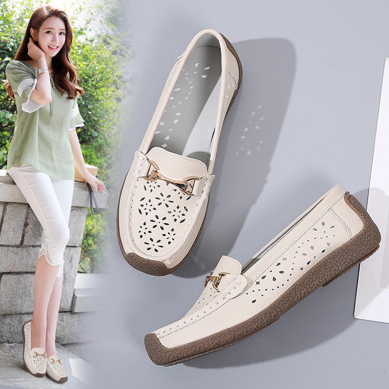 Vintage Dámské Ploché Boty z pravé kůže Dámské Boty Lodní Prodyšné Ploché Boty Pohodlné Ležérní Mokasíny Baletní boty