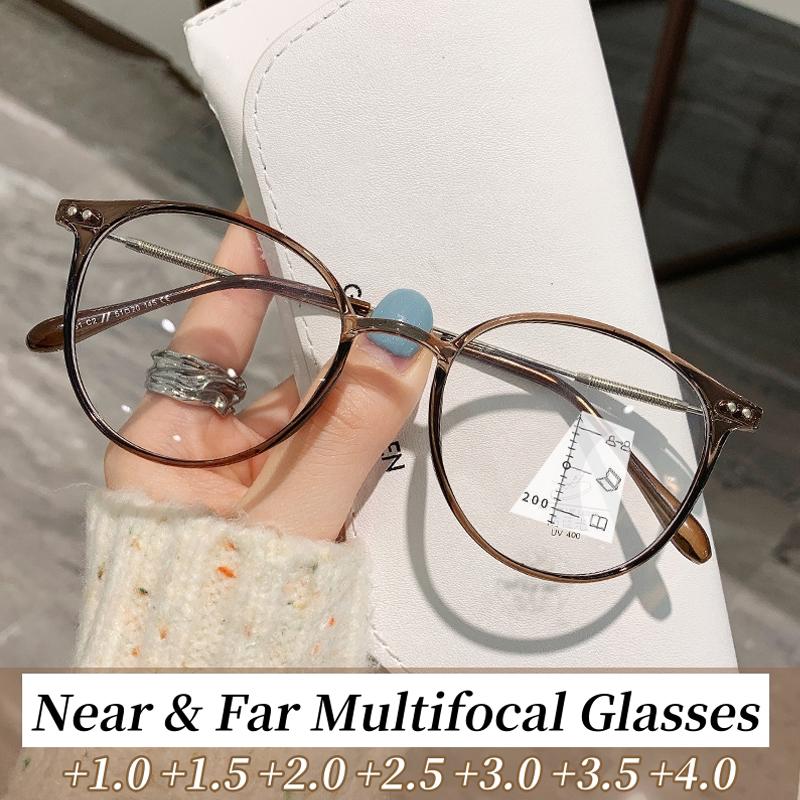 

Progressive Multifocal Glasses for Men Women Vintage Fashion Round Frame Reading Glasses Near&Far Sighted Prescription Eyewear