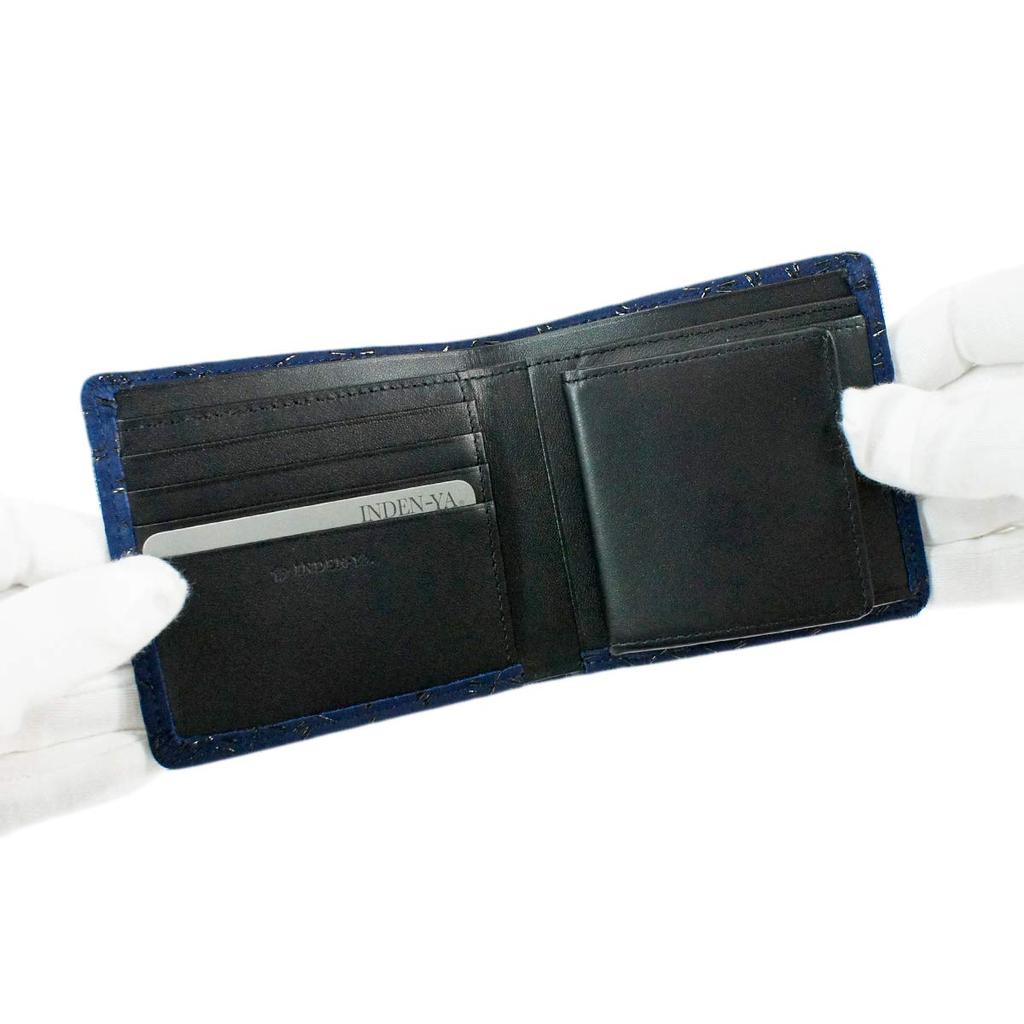 Inden bifold bill compartment box type coin navy blue x black dragonfly pattern [Indenya] wallet, S, purse, deerskin, lacquer, 2008-04-008