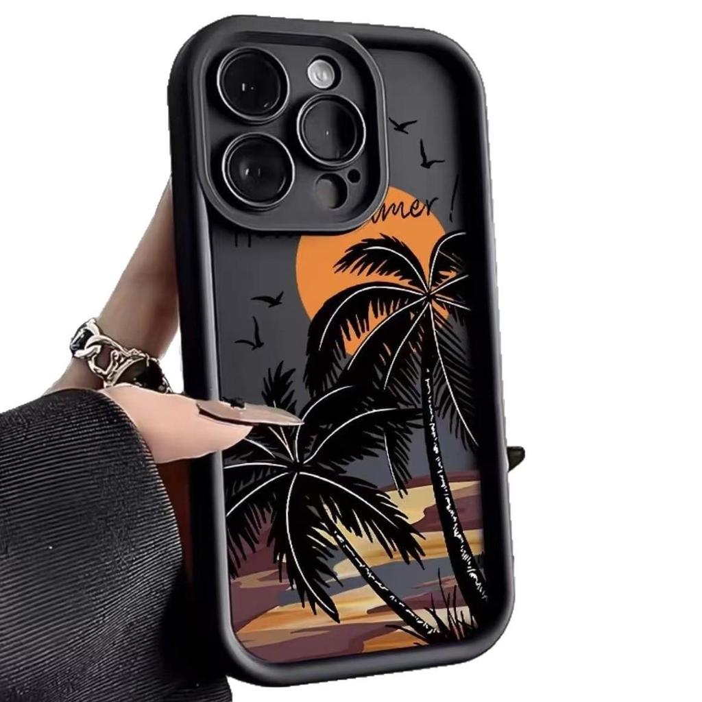 Sunset Coconut Tree iPhone 17Pro Case, Aesthetic Protective Cover for iPhone 16Pro, 15, 14, 13