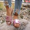 Foreign Trade Women's 2025 Spring and Summer New Flat Bottom Color Matching Cross Large Size Casual Women's Cool Slippers 2025 Batch