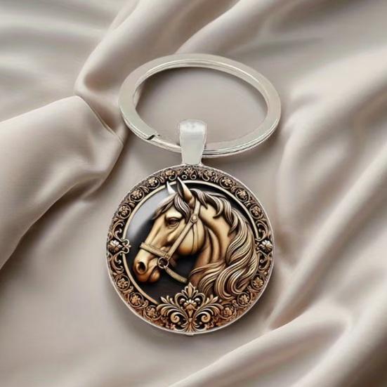 Keychain Zodiac Year of Horse Alloy Horse Head Pattern Keychain with Brilliant Glass Finish Detachable Backpack Charm Bag Accessory