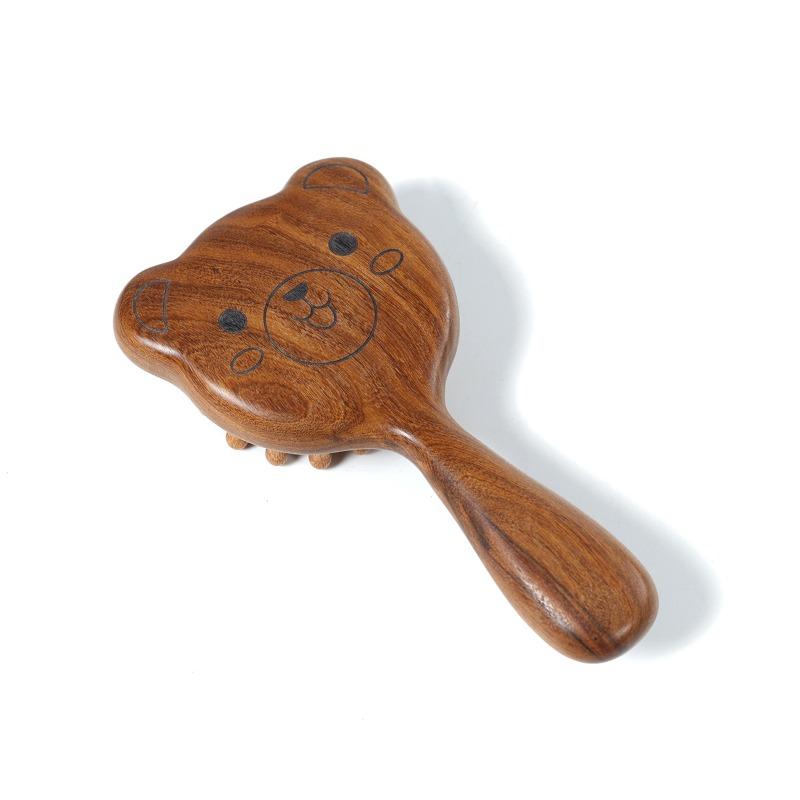 Sandalwood Cat & Bear Massage Meridian Comb - Long Hair, Full Body Use - Scalp Massage Wide Tooth Comb