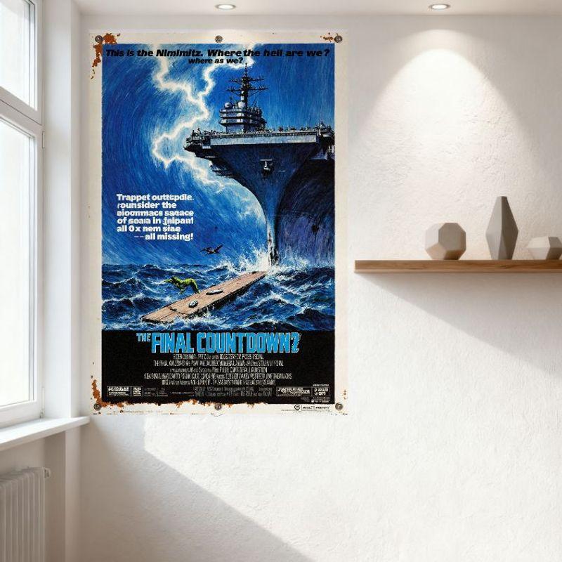 Vintage The Final Countdown Metal Tin Sign, Aircraft Carrier Lightning Ocean Scene Wall Plaque for Home Bar Man Cave Decor