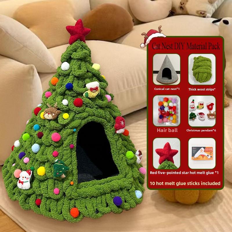 

Зимнее рождественское елочное гнездо для кошек, сделанное своими руками, материал для зимнего тепла, полузакрытое гнездо для собак, войлочный конус, домик для домашних животных