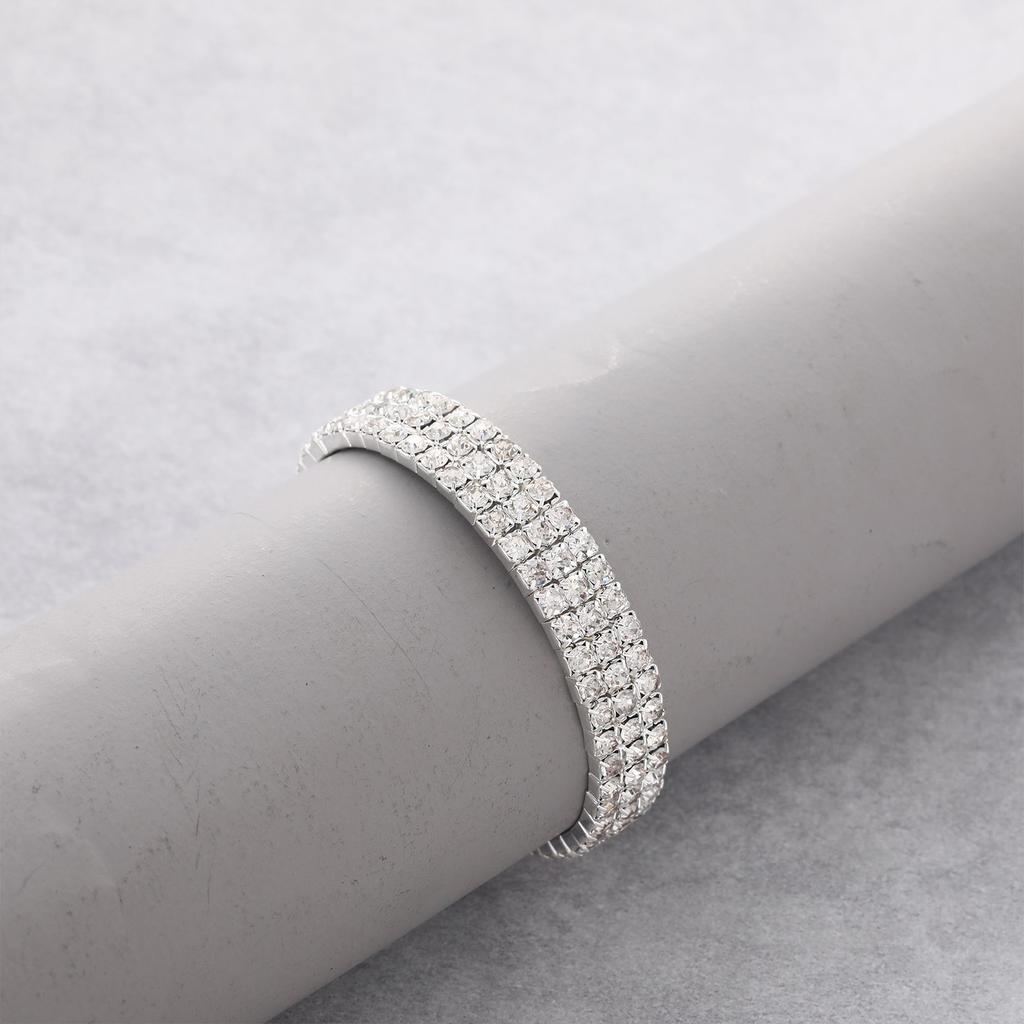 3-Layer Rhinestone Open Bangle Alloy Bracelet for Women Stylish Jewelry