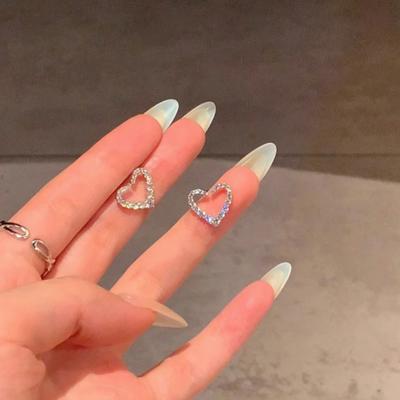 Sweet Love Zircon Stud Earrings Women's Light Luxury Niche Design Sense Simple Hollow Heart Earrings Earrings