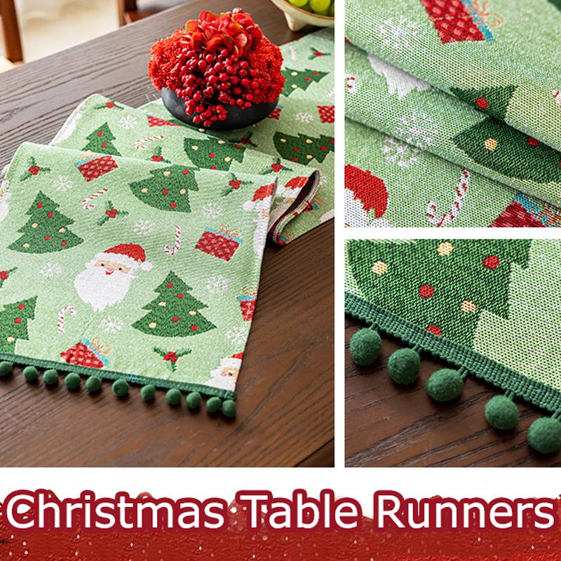 1PC Jacquard Dining Decor Ball Tassel Kitchen Polyester  Christmas Table Runner Party Table Decor Holiday 2 Sizes