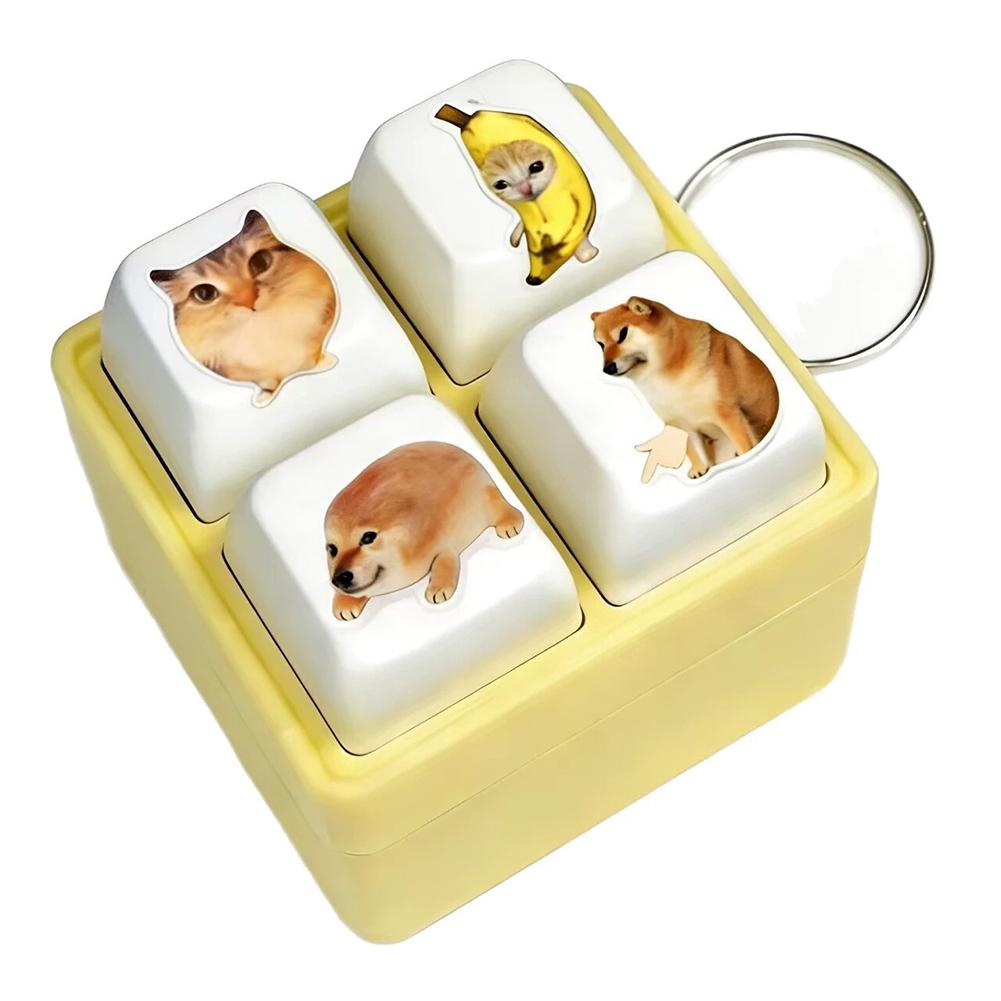 

4-Key Meme Sound Button Keychain | Shiba Inu Cat Meme Voices | Portable Plastic Fidget Toy | Funny Gift for Stress Relief