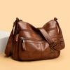 Women's Leather Crossbody Bag Large Capacity Multi-pocket Shoulder Bag for Middle-aged Mom Daily Life and Weekend Outings