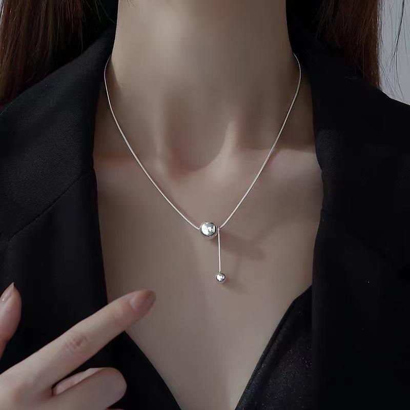 2025 Women's Wish-Granting Clavicle Necklace: Sterling Silver-Plated Snake Chain with Small Ball Accent