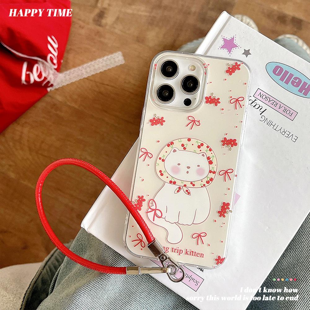 Cute Cats Suitable for Apple 16 Mobile Phone Case Iphone15 Protective Case 14 Leather Rope 13promax Soft Edge Hard Shell