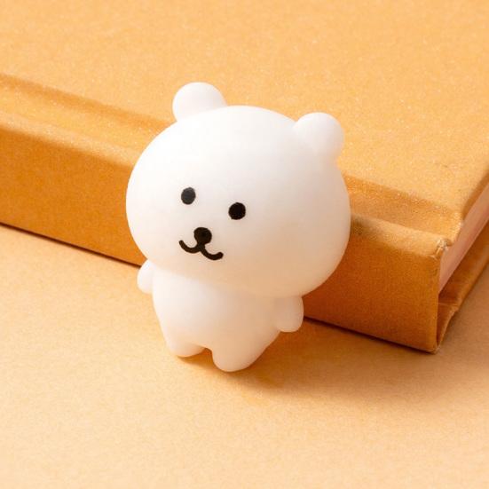 Xiaobudian 4Pcs Mini Cartoon Bear Squeeze Toy, Stress Relief White Sensory Focus Aid Hand Relaxation Fidget Party Favors
