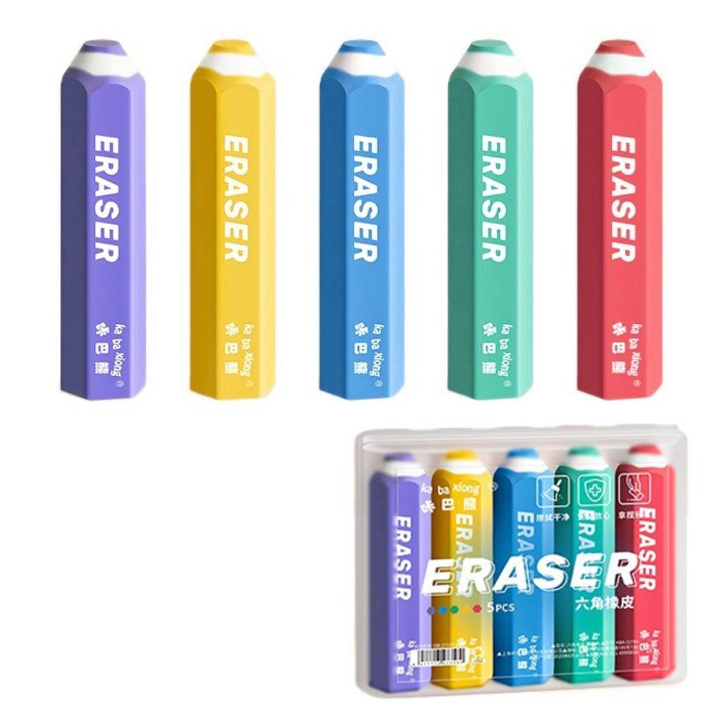 

5pcs/set Double Head Pencil Rubber Hexagonal Pen Type Eraser Pencil Erasers Students Stationery Rainbow Color