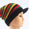 Popular warm Jamaican reggae beanie with brim, colorful striped long rainbow knitted pullover hat