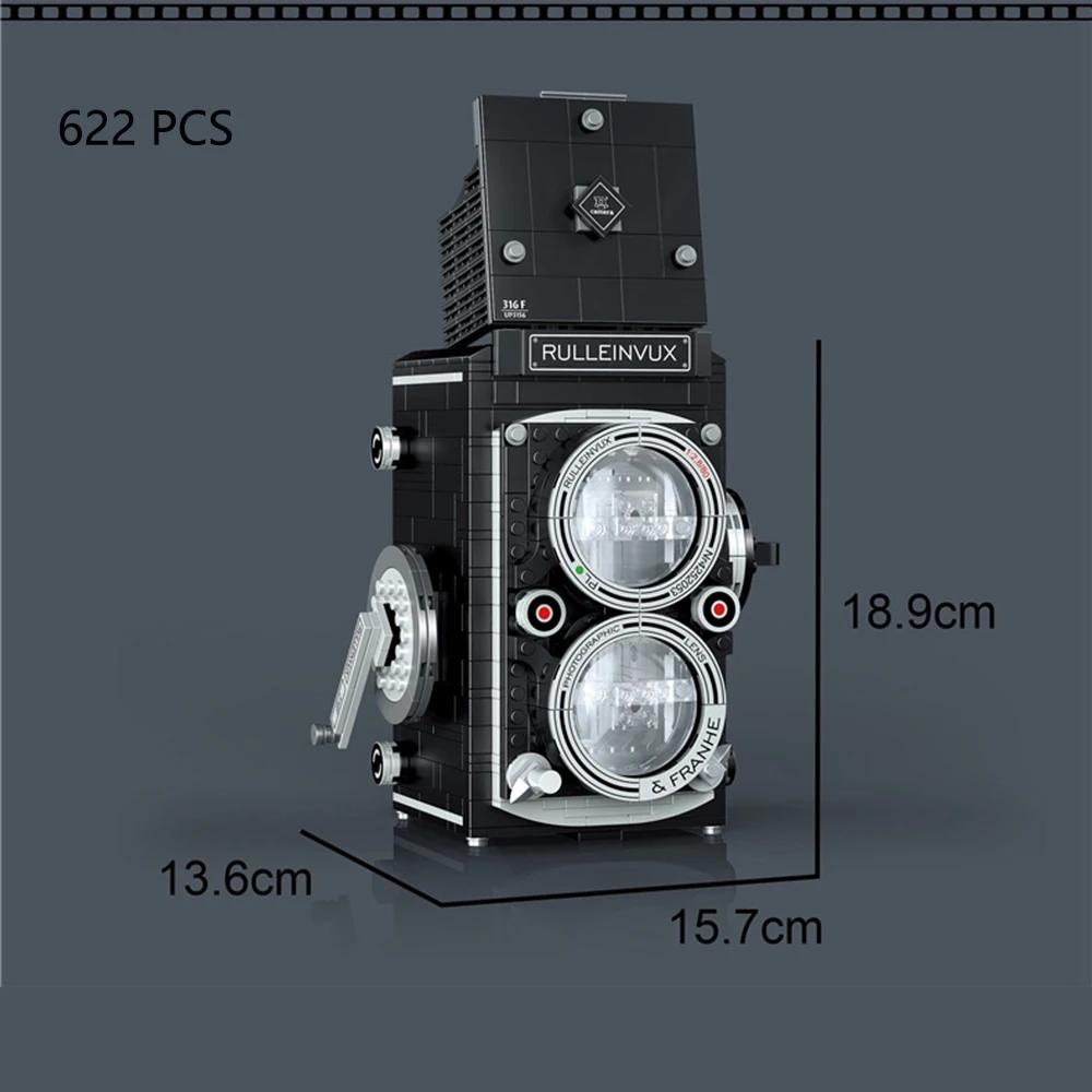 KNEW BUILT Retro digitální fotoaparát Model Mini cihlové hračky pro chlapce Dospělí Montáž Designové stavebnice Klasická sběratelská kamera