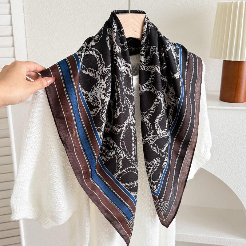 Qiandongge Camellia Cotton and Linen Small Square Scarf Silk Scarf New Women's Thin Imitation Velvet Shawl Scarf Headscarf Scarf