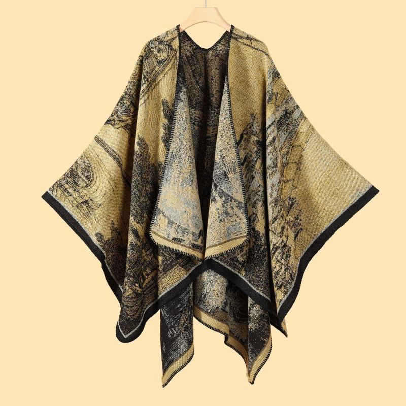 Simple and High-end Shawl Grassland Yunnan Shawl Cape with Cape Imitation Cashmere Scarf