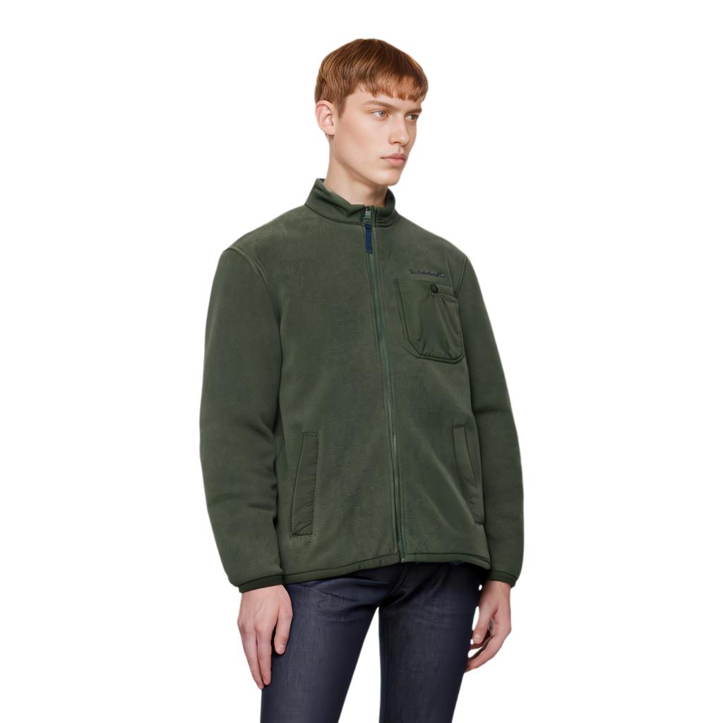 Timberland Solid Color Spliced Outdoor Stand Collar Knitted Jacket Men Jackets Green A6NZ1-U31