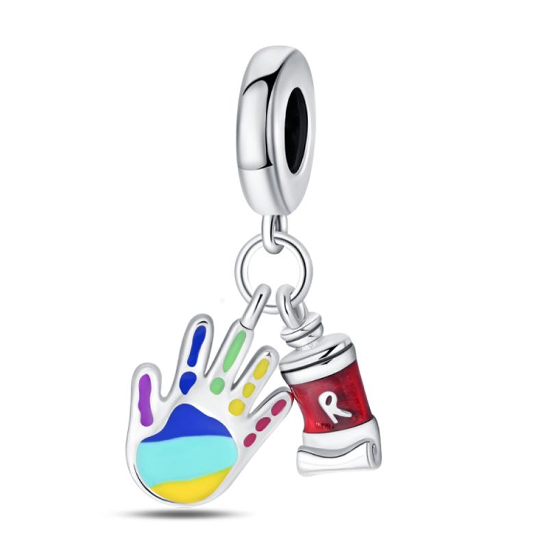 Copper Colorful Art Brush Palette Sunflower Painting Charms Beads Fit Qikaola Original Bracelets Diy Birthday Jewelry