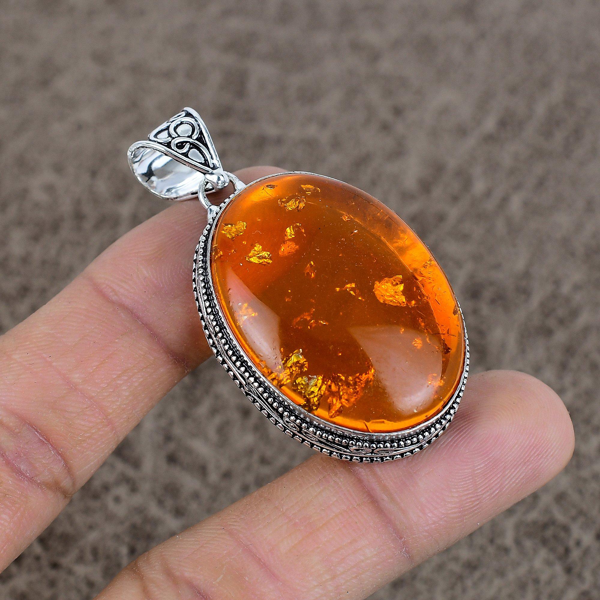 

Amber Gemstone Handmade 925 Sterling Silver Jewelry Pendant 2.17 KKG-2