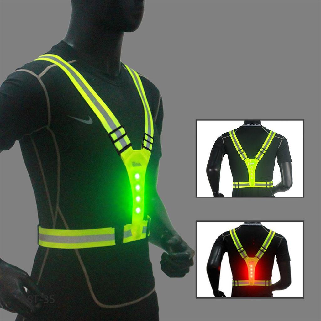 LED Reflective Running Vest, Adjustable Elastic Men/Women Vest, High Visibility