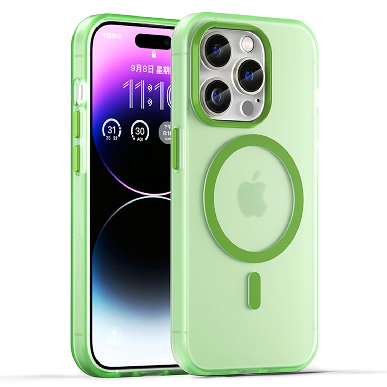 

For iPhone 14 Pro Translucent Matte Phone Case TPU+PC Anti-Scratch Cover Fluorescent Green