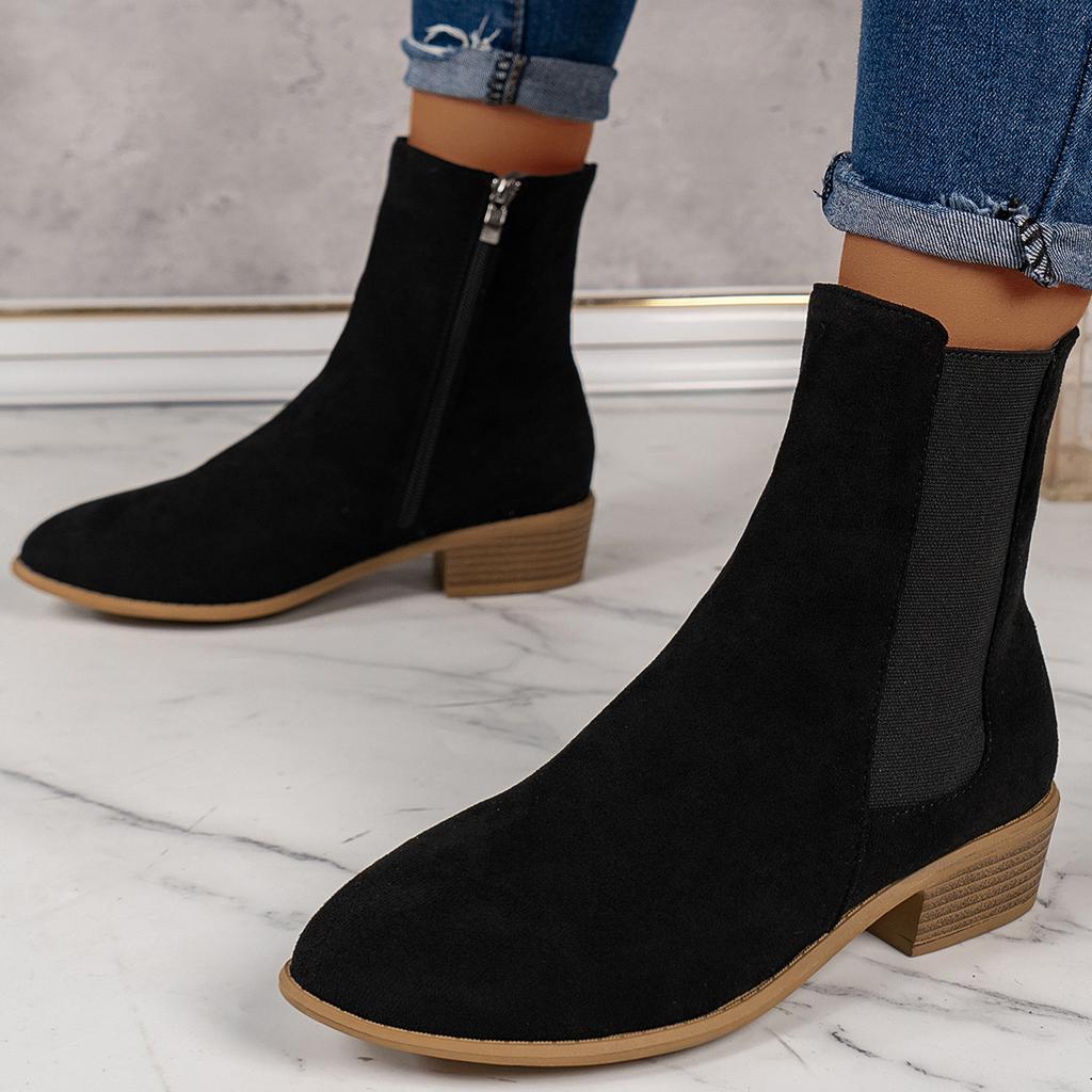 European, American and foreign trade British style large size medium tube thin knight boots women's suede thick heel pointed side zipper bare boots