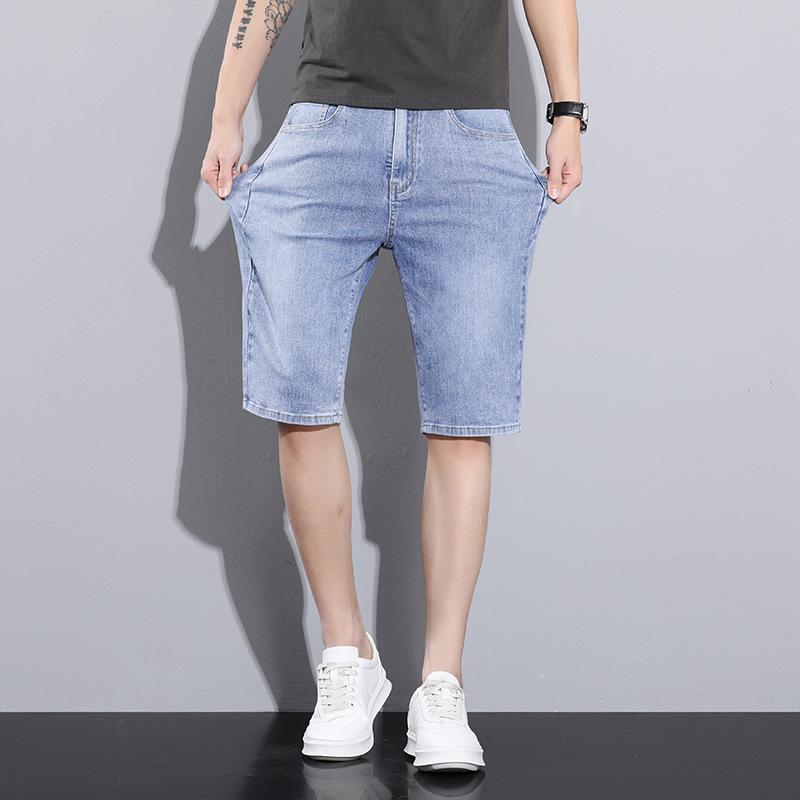 New Summer Men's Denim Cropped Pants Casual Shorts High Waist Mid-trousers